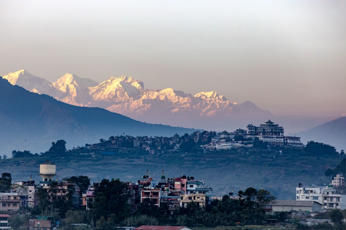 Kathmandu valley with the Himalayas at sunset, Nepal