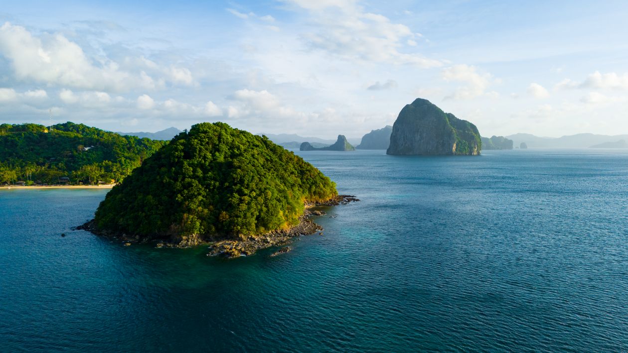 Aerial view of the green islands of El Nido, Palawan, Philippines