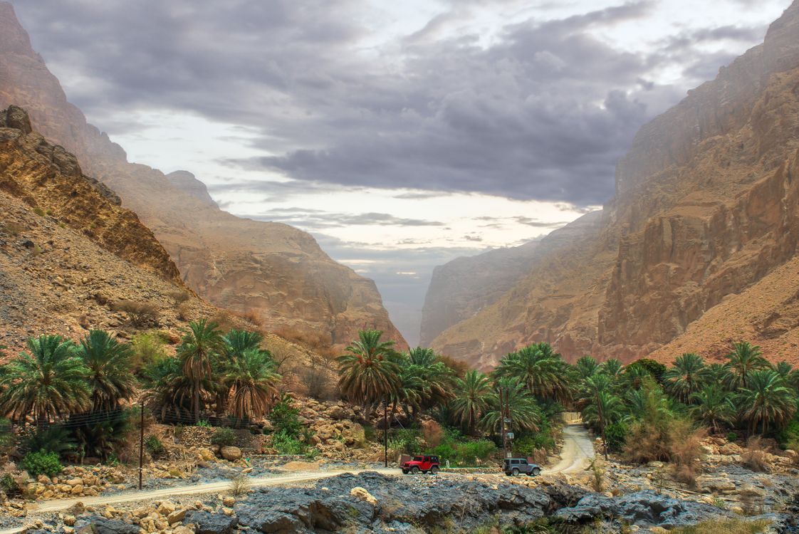 A dramatic wadi canyon with water in Oman
