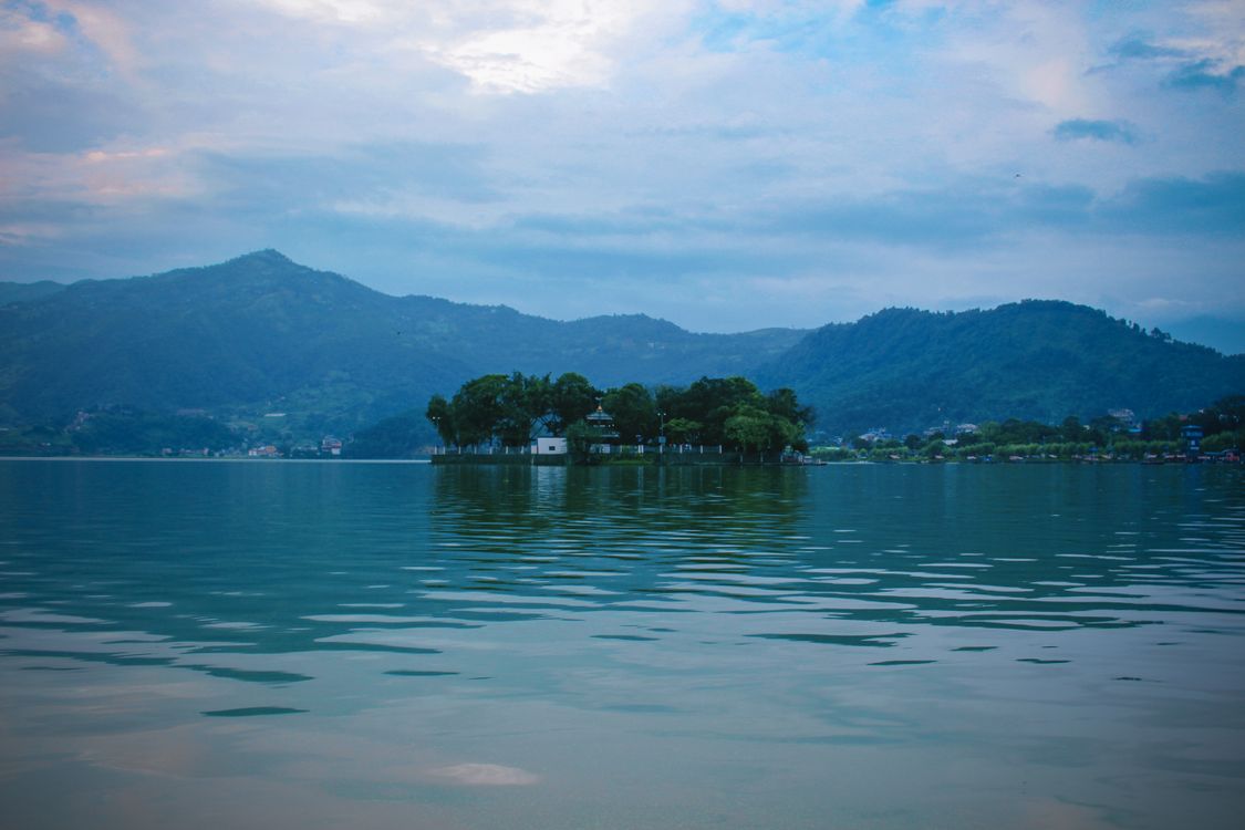 Fewa Lake and mountains in Pokhara, Nepal
